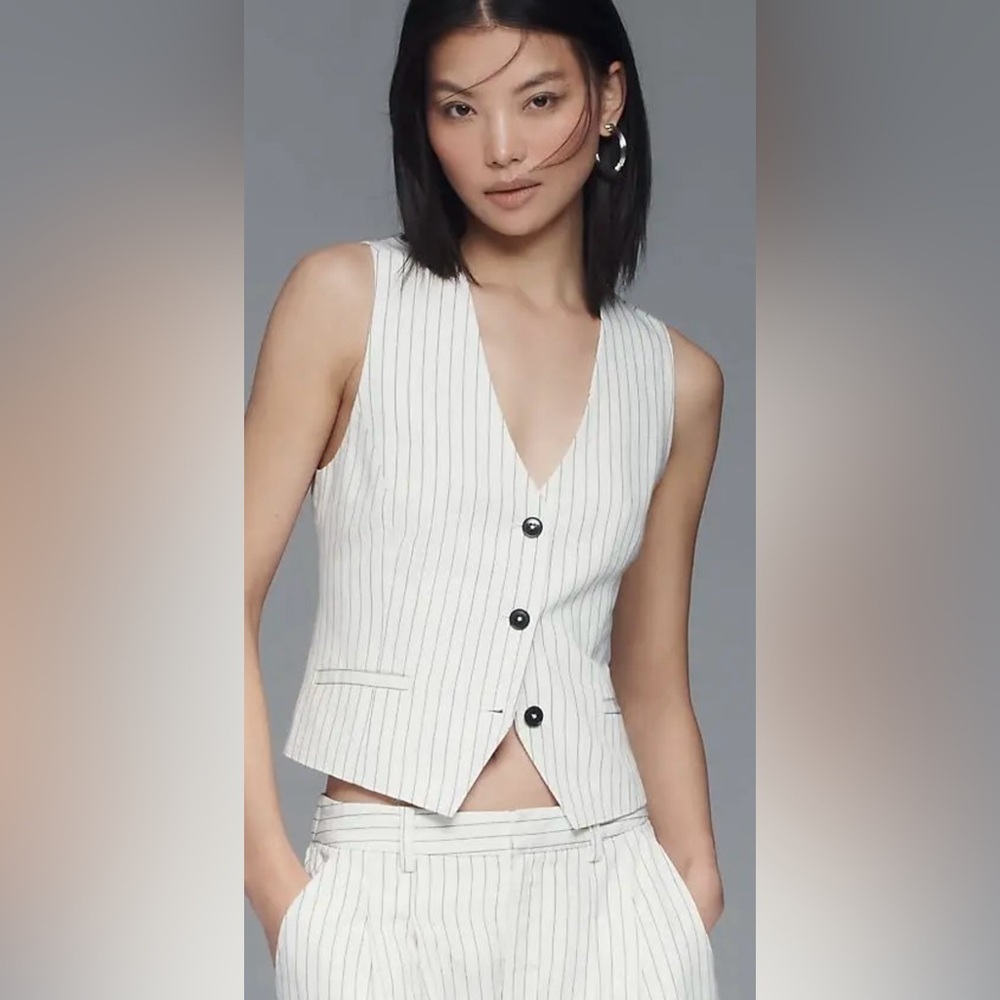 NWT ✨ Anthropologie MAEVE V-NECK BUTTON-FRONT LINEN VEST